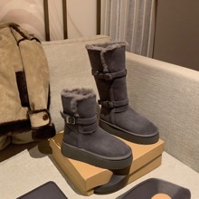 羊皮版厚底灰色雪地靴女2025冬季新款长筒加绒加厚保暖高筒靴棉鞋