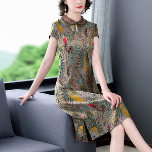 Watered gauze dress Retro Chinese Dress oriental Cheongsam for women lady dress temperament improved mulberry silk cheongsam