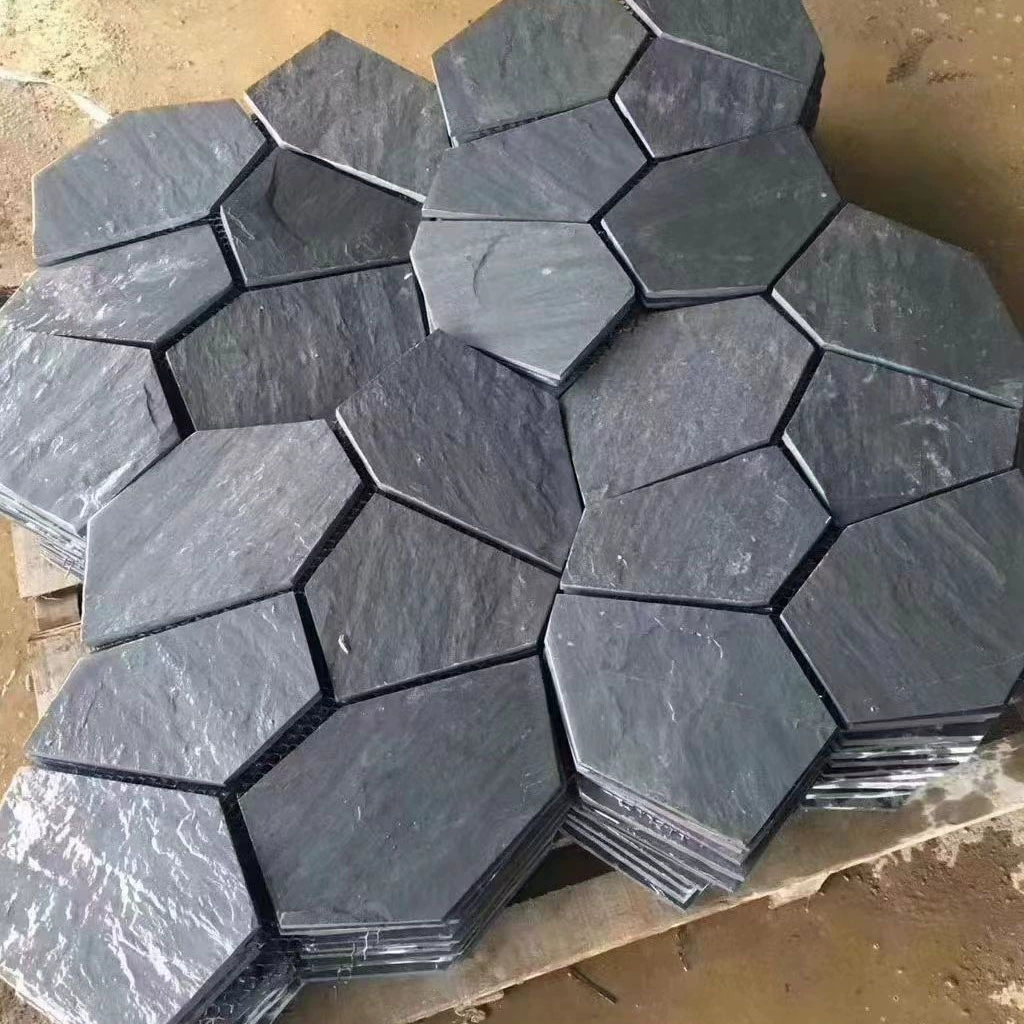 Зеленый сланец Ледяной трещина Двор Нерегулярная брусчатка Сломанный культурный камень Полигональный сад Зеленая шиферная напольная плитка