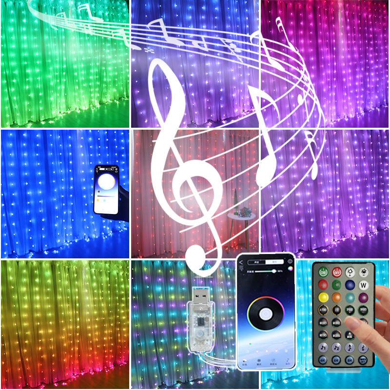 Nueva línea de cuero de luz de color mágico cortina de luz graffiti RGB cadena de luz de navidad cadena de luz bluetooth APP de hadas decoración de la atmósfera de luz