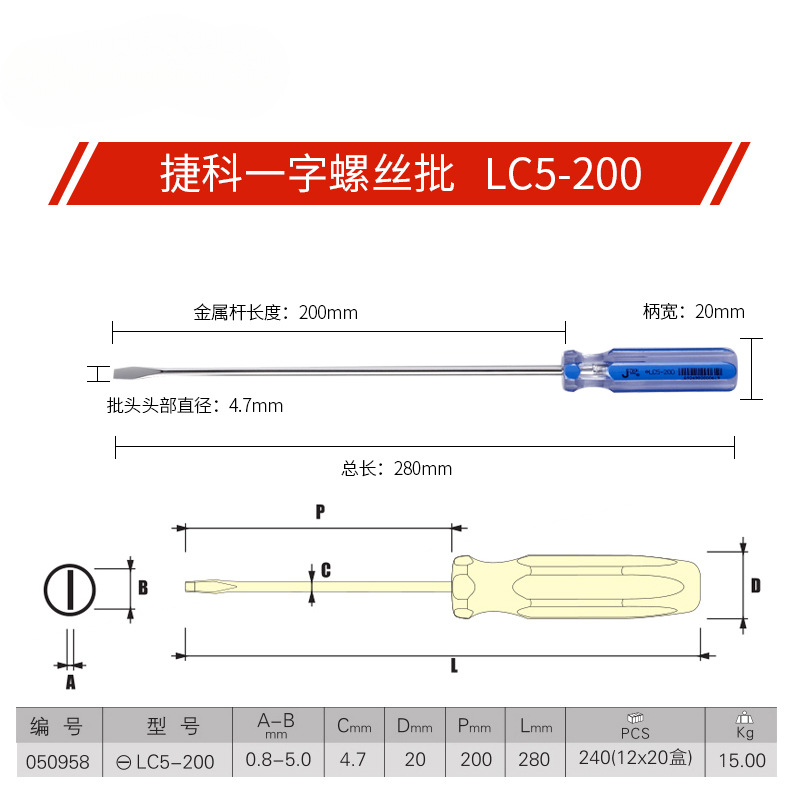 Herramientas de Czech, destornillador de una cruz, destornillador de mango de barra de color con boca plana magnética LC-