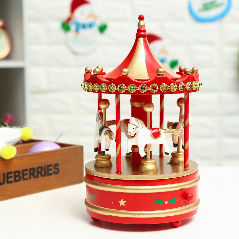 6E3X Regalo de Navidad Mecánico Cector Carrusel Caja de música Madera Niños Novia Regalo de Navidad Péndulo