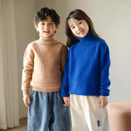 纯羊毛衫秋冬款高领中大儿童毛线衣男女童打底针织衫宝宝简约毛衣