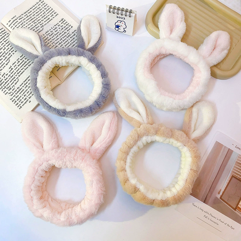 Оригинальный дизайн кроличий мех кроличьи уши повязка для волос для мытья лица макияж Милая повязка для волос кролика плюшевые осенне-зимние аксессуары для волос