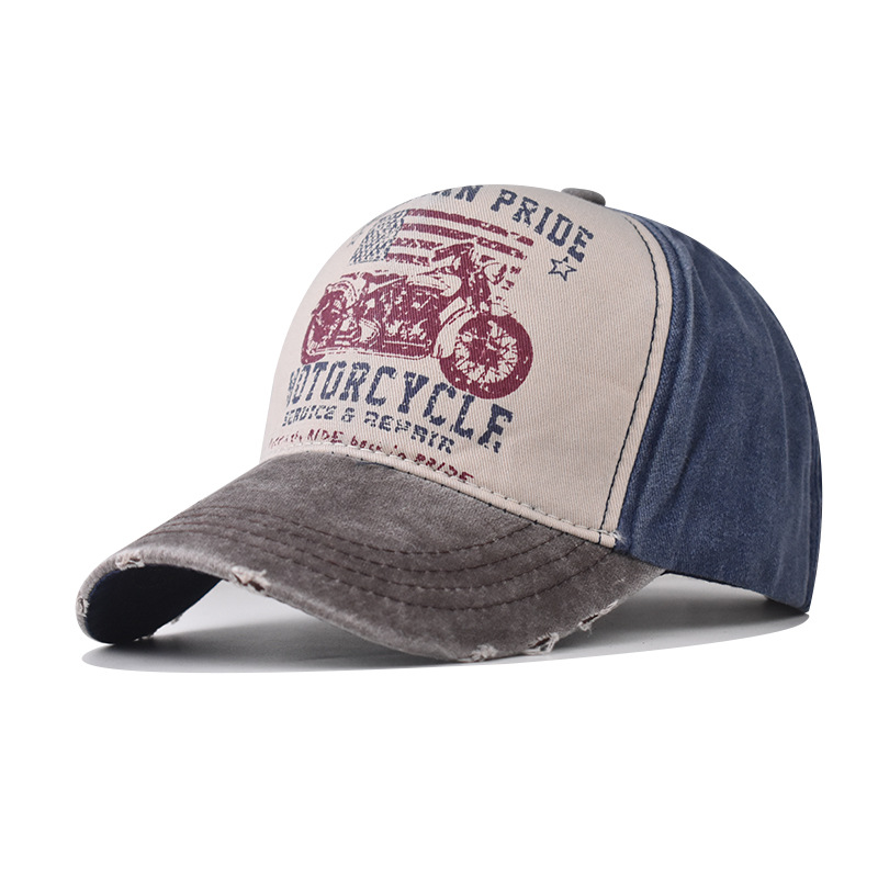 Algodón transfronterizo lavado gorra de béisbol para hombres y mujeres estilo coreano gorra de pico británico shabby Denim al aire libre impreso sombrero apenado image 12