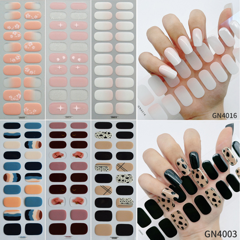 20-Piece No-Bake Gel Nail Stickers, Simple Gradient Full-Cover Nail Stickers, Bowknot Ice-Transparent, Fresh and Cute
