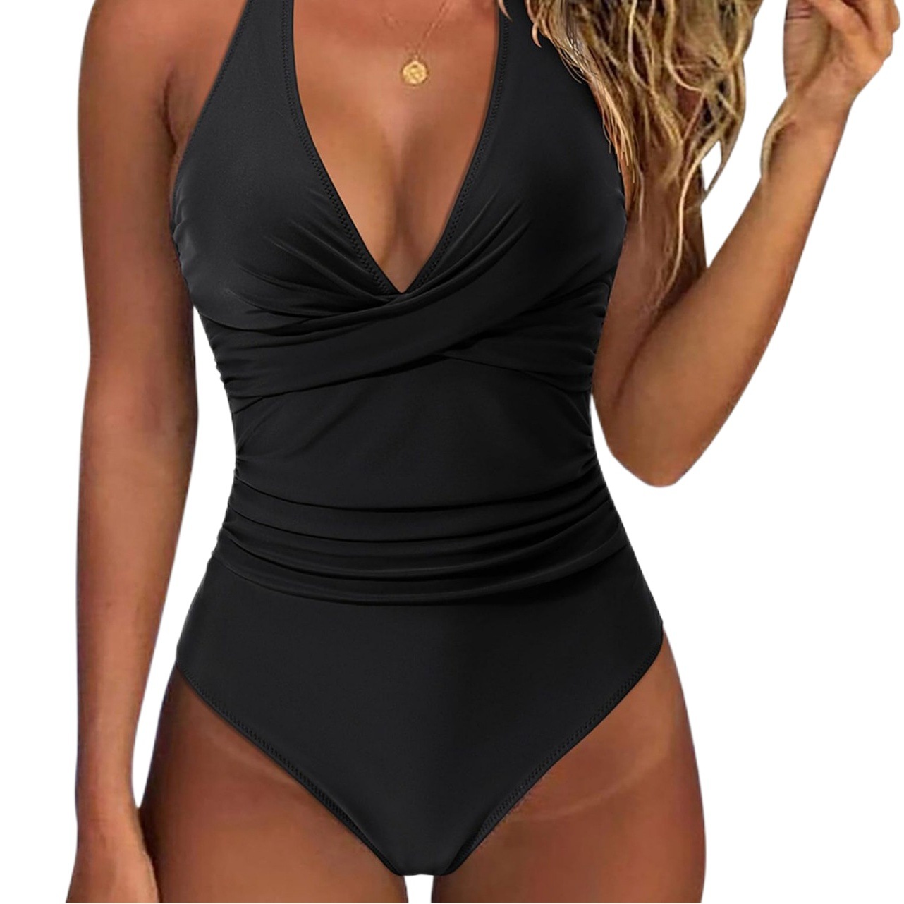 2024 Amazon Sexy traje de baño de una pieza de contracción del vientre de las mujeres Halter push up traje de baño