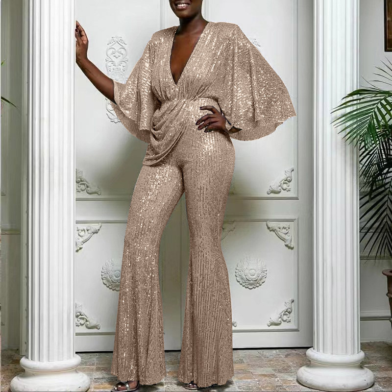 2024 de Europa y América del comercio Exterior las nuevas mujeres ropa eBay Amazon Ventas Directas lentejuelas sexy Deep V backless jumpsuit Pantalones