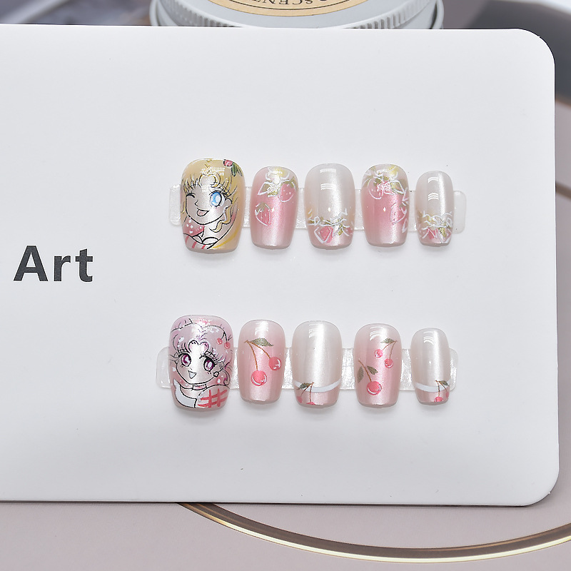 Use una pieza de uñas con un sentido de alta calidad, ojos de gato hechos a mano, parche de uñas terminado, uñas postizas, uñas de estilo