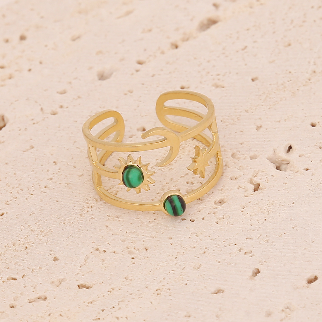 Vintage Delicate Accessories Star Moon Heart Geometric Pattern Stainless Steel Ring