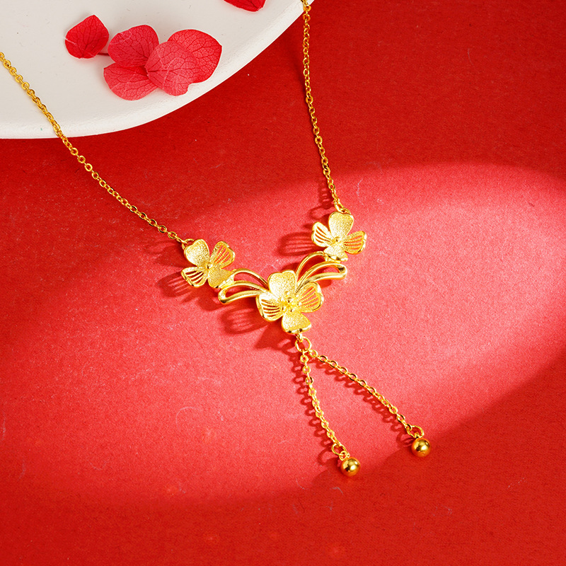 Estilo antiguo arena oro Sansheng flor borla collar vintage Flor del todo-fósforo de las mujeres populares estilo chino Yiwu joyería suministro