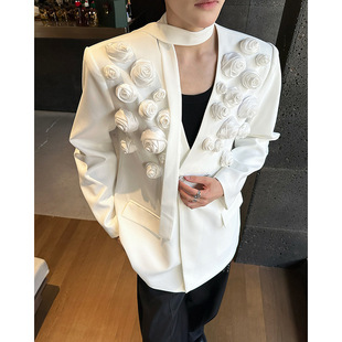 Rose Design Suit Jacket for Men 2025 New Style Gorgeous Heavy-Duty Stereo Rose V Neck Suit Jacket for Men