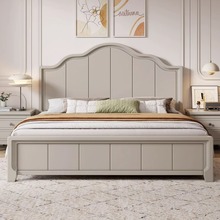 北欧实木床现代简约灰色1.5m单双人床奶油风公主床1米8主卧储物床