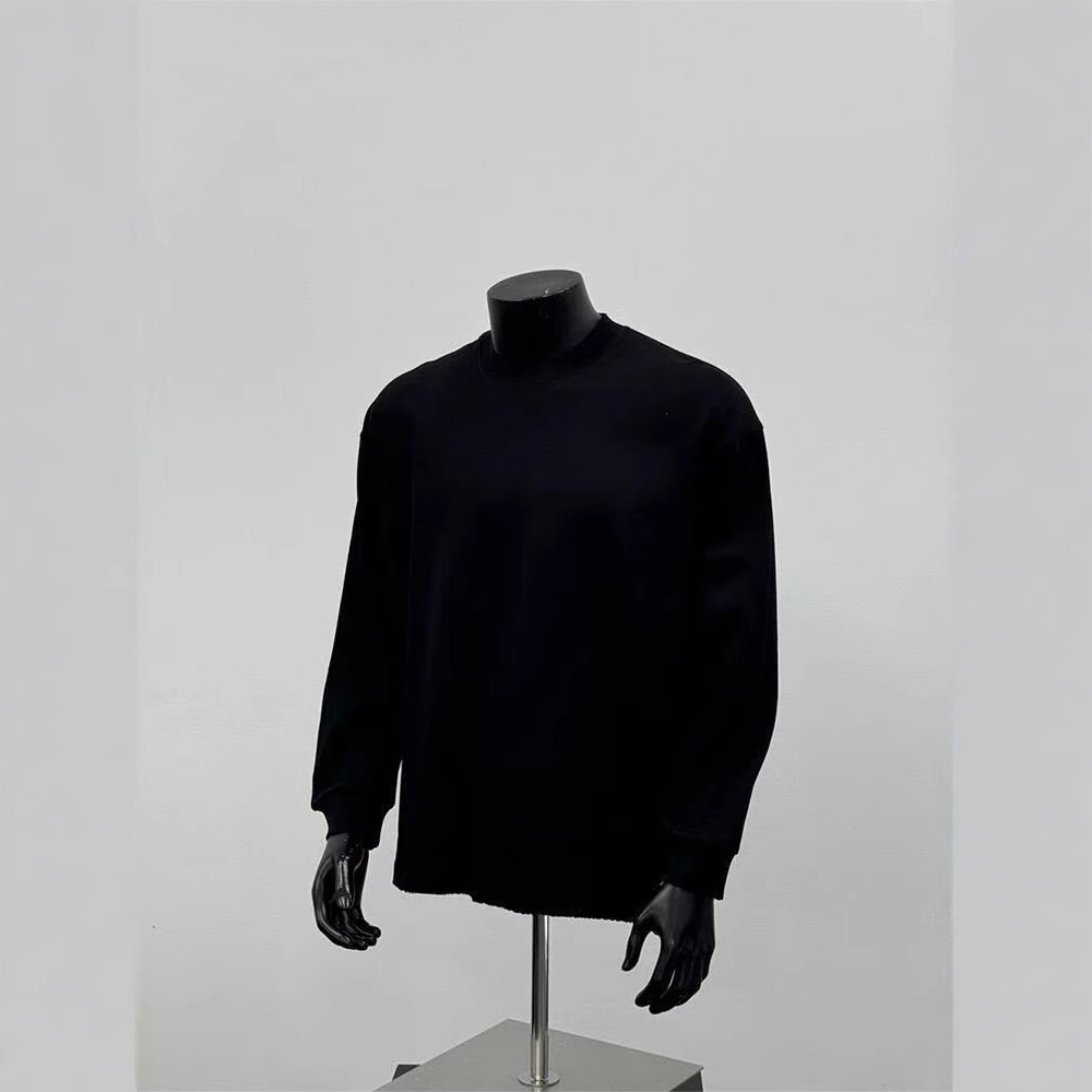 280g pesado cuello pequeño camiseta de manga larga de cuello alto europeo y americano hombre de color sólido suelto pareja casual en la parte superior versátil