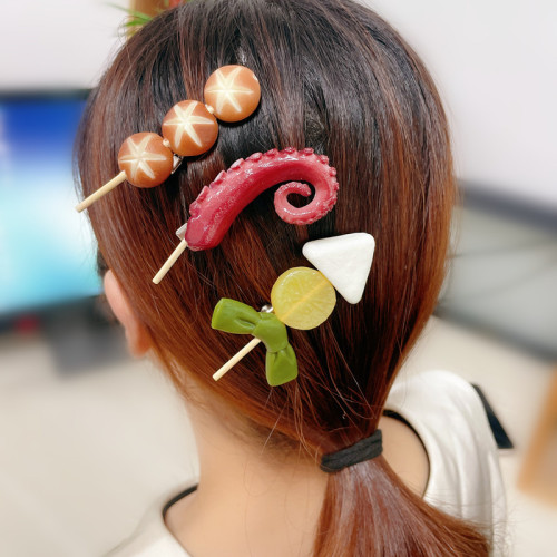 Creative funny hairpin mini oden skewers spicy hot side clip hairpin simulation model DIY decoration