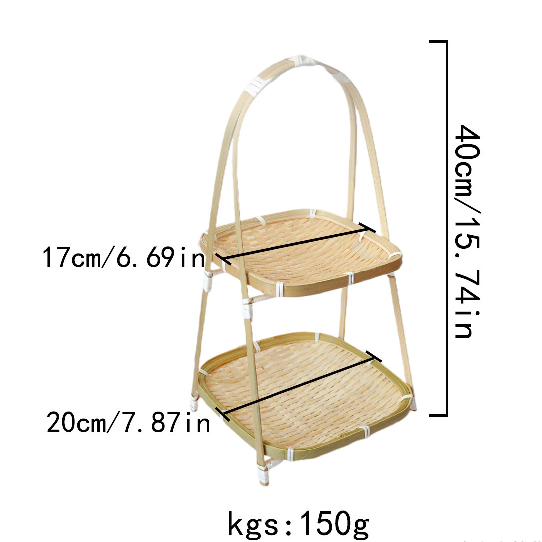 Seleccione estrictamente bambú trenzado canasta ornamentada multicapa rack refrescos de mano bandeja de bocadillos bandeja de cestas de frutas olla caliente