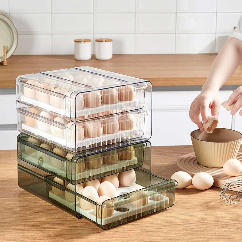 Transparent Drawer-type Egg Storage Box Kitchen Drawer Pull-out Fresh-keeping Egg Box Double-layer Refrigerator Special Egg Tray