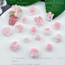 软陶爆款粉白玫瑰山茶花美甲饰品材料包夜光大小混款花朵美甲配饰