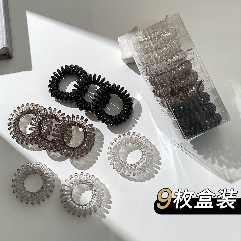 Combinación de 9 piezas línea telefónica cuerda de pelo Internet celebridad gradiente transparente cuerda de pelo fresco Corea del Sur banda de goma ins tie anillo de pelo