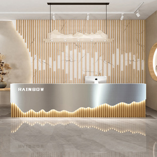 Modern Beauty Salon Cashier Log Color Bar Company Front Desk Internet Cafe Gymnasium Reception Desk Stainless Steel Counter