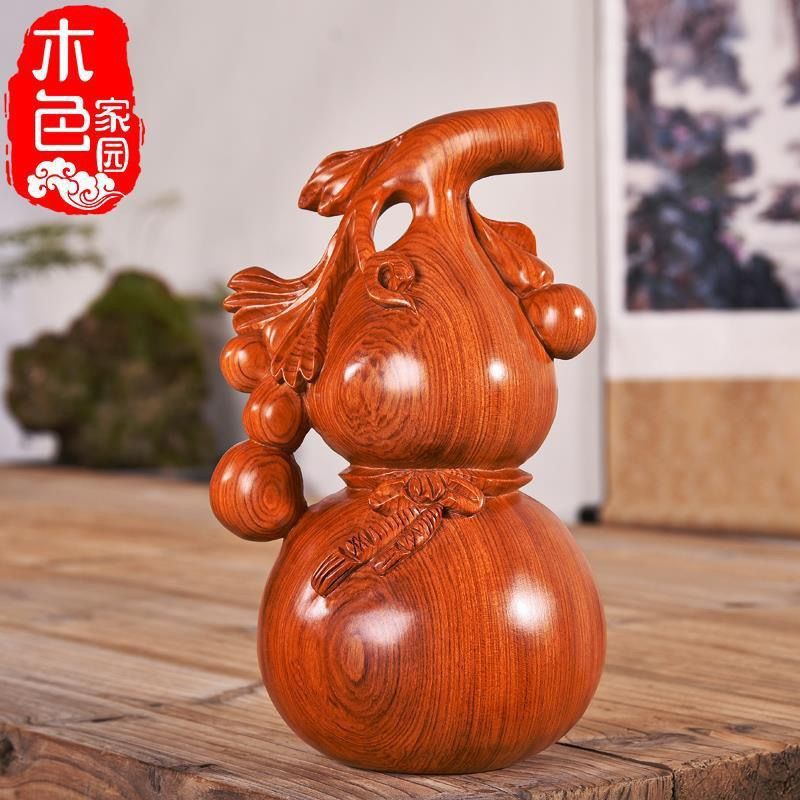 木葫芦摆件木雕工艺品红木实木家居客厅大号木质葫芦客厅风水摆设