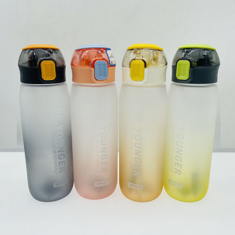 Baijia taza de paja deportes taza de plástico simple estudiante taza de agua 750ml bolsa de gradiente de color pegamento portátil taza