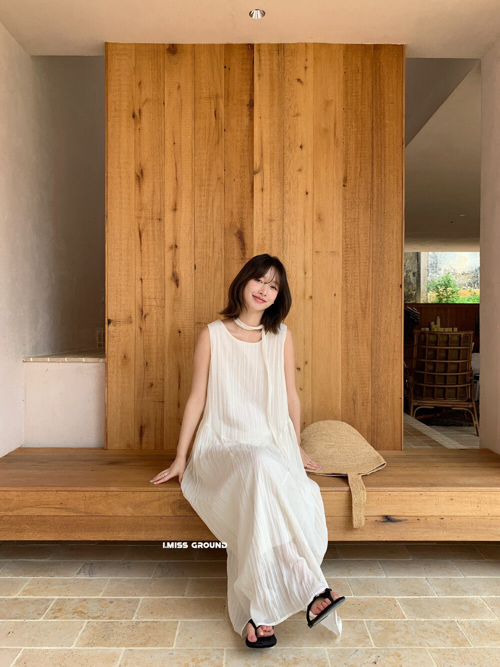 Đầm maxi nữ không tay chất liệu Tencel phong cách nghỉ dưỡng Hàn Quốc — trắng sữa, Bột cam, xanh lá cây chi tiết 12