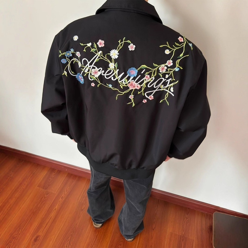 新款美式高街花卉印花夹克韩版ins简约宽松百搭痞帅情侣装外套|undefined