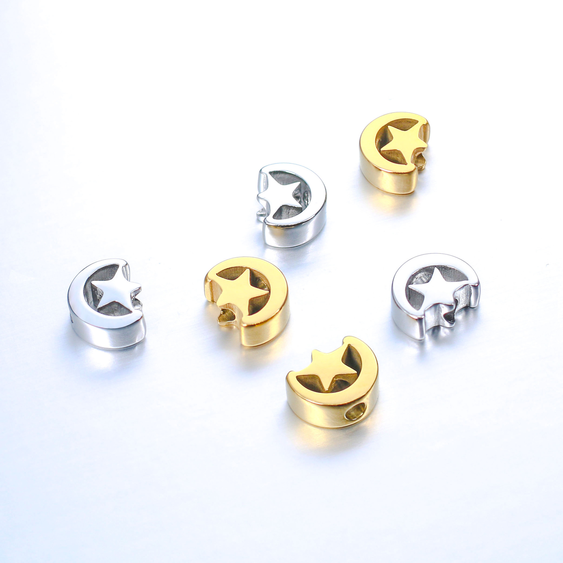 5g Weight Beads Jewelry Making Type 7 * 8mm Jewelry Making Size DIY Jewelry Accessories Classification 5 PCS/Package Quantity 304 Stainless Steel Material Star, Moon Pattern Polished Finish Plating Design Simple Style Style 5 PCS/Package 7 * 8mm 304 Stainless Steel Star Moon Polished DIY Jewelry Accessories Beads 1