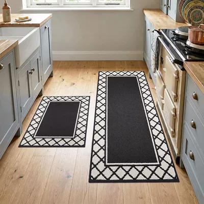 Factory direct sale simple line kitchen floor mat two-piece set American-style knife and fork long absorbent foot mat Amazon TEMU (Avtomobil döşəmə paspasları) - 26720ymxcft-1-4060cmcrystal-velvet-with-dot-plastic-backing
