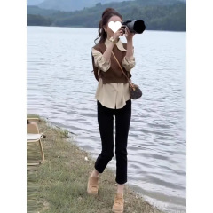 小柄な人でも背が高く見える、おしゃれなシャツとベストのツーピースセット、夏の9点痩身ストレートシガレットパンツスーツ