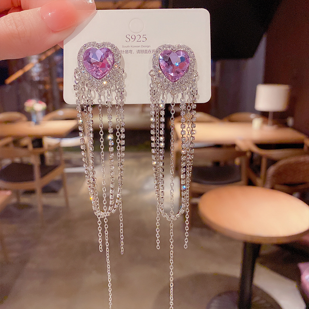28g Weight Zircon Inlay Material Drop Earrings Classification 1 Pair Quantity Daily Occasion Copper Material Heart Shape Pattern Women'S Gender Inlay Design Fashion Style Fashion Heart Shape Copper Inlay Zircon Drop Earrings 1 Pair 9