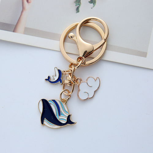 Creative handmade dripping oil cartoon whale keychain couple bag pendant key chain cute cloud dolphin pendant