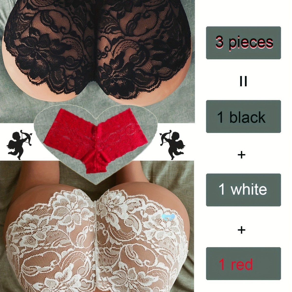 Sexy Women's Lace Briefs Three-Point Low-Waist Underwear See-Through Hollow Boxer Shorts