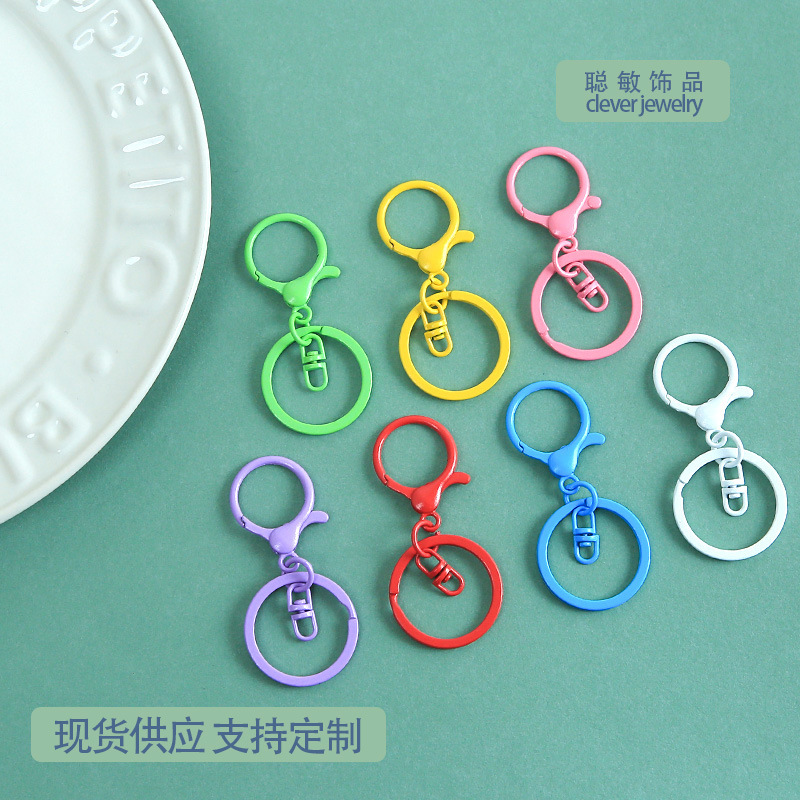 Colorful Alloy Painted Lobster Clasp Three-Piece Set Keychain Chain Buckle Metal Jewelry Pendant Materials Accessories Wholesale