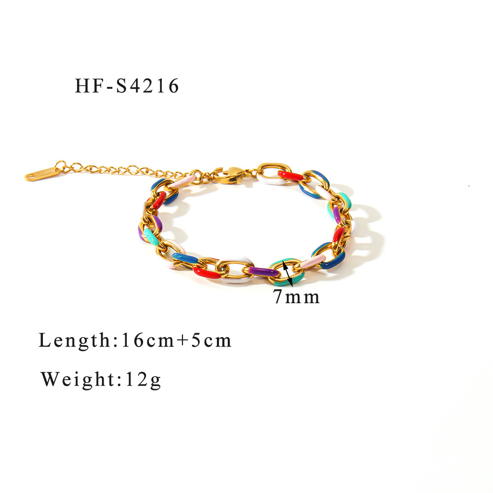 Collar de aceite de goteo de acero inoxidable transfronterizo europeo y americano, esmalte de dopamina, colorido, cadena cubana, collar, pulsera