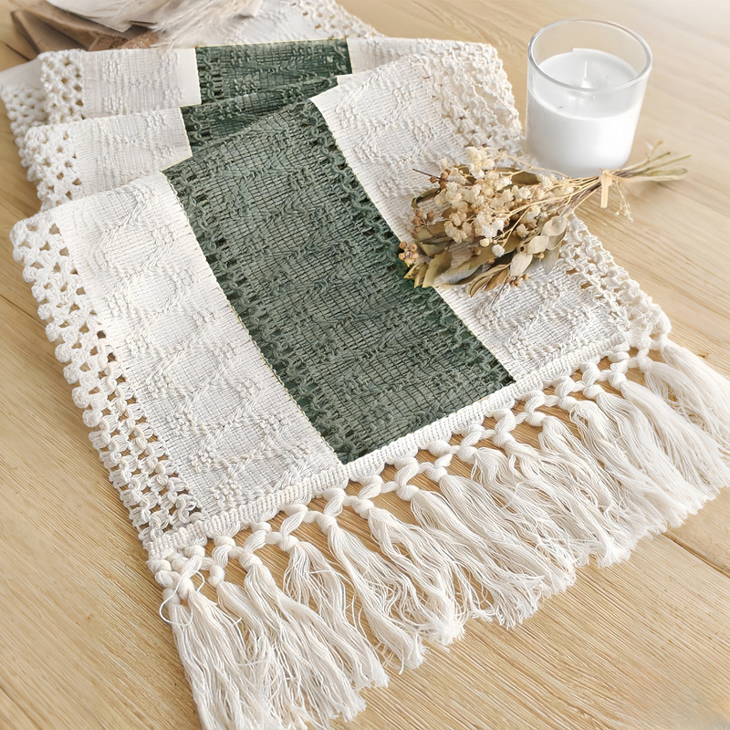 Bandera de mesa transfronteriza empalmada de estilo americano simple lujoso estilo de alta calidad decoración de mesa festiva larga tela de mesa algodón lino