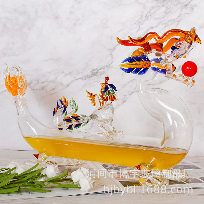 十二生肖白酒瓶玻璃酒瓶彩色龙凤酒瓶工艺摆件造型酒瓶创意空心龙
