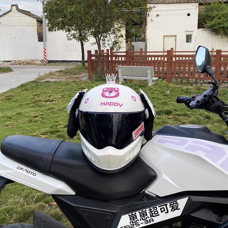 Helmet Decoration Motorcycle Hook and Loop White Bowknot Dog Helmet