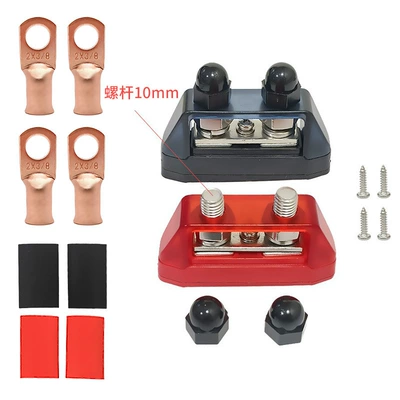 Power supply, ignition system accessories | M8M10 double screw heavy - m10-wiring-screw-terminal-block-red-black-pair-multi-screw-copper-lugs-heat-shrink-tubing