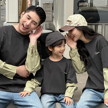 韩版亲子装儿童假两件卫衣2025新款洋气春秋一家三口四口母女春装