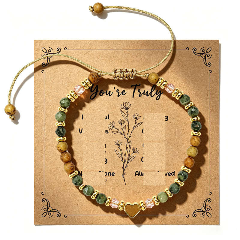 New 4mm Faceted Natural Stone Bracelet with Faceted Yellow Tiger Eye Stone Heart-Shaped Pendant, Adjustable Bracelet for Women