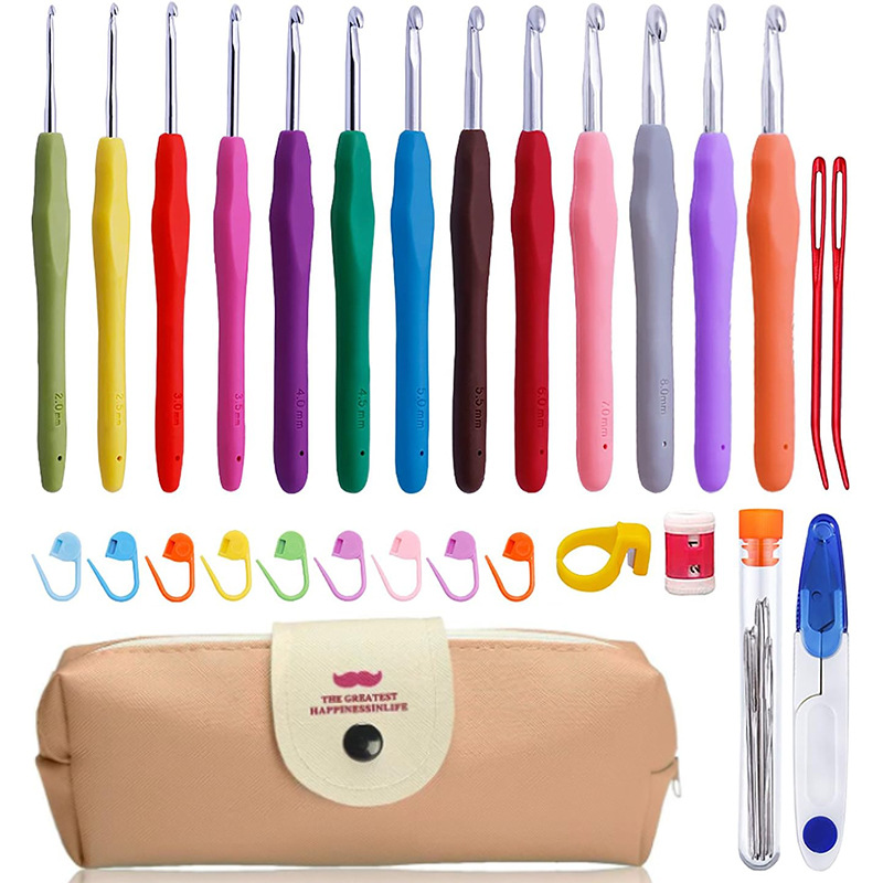 Amazon crochet traje color TPR suave mango de aluminio crochet combinación DIY lana tejer crochet barba bolsa traje