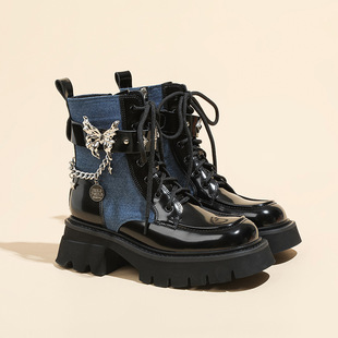 In Stock ~ 2025 Autumn New Liquid Butterfly Boots Thick-Soled Casual Lightweight Knight Boots Women's Short Boots Women's Thick Heels