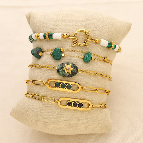 Natural stone versatile titanium steel bracelet that does not fade, women's ins style fashionable versatile fresh stacking bracelets and jewelry set