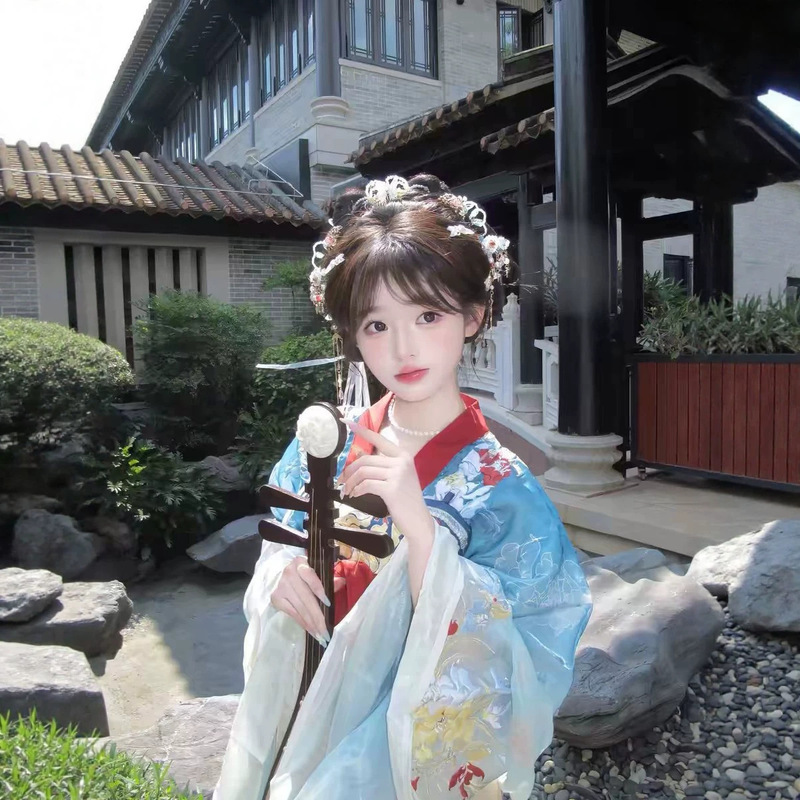 Original White Jade Mingyue Hanfu with Intricate Embroidery, Ethereal Style, North and South Dynasty Daily Wear, Large-Sleeved Set, Chest-Length, Spring and Summer, Tang-Style Original White Jade Mingyue Hanfu with Intricate Embroidery, Ethereal Style, North and South Dynasty Daily Wear, Large-Sleeved Set, Chest-Length, Spring and Summer, Tang-Style