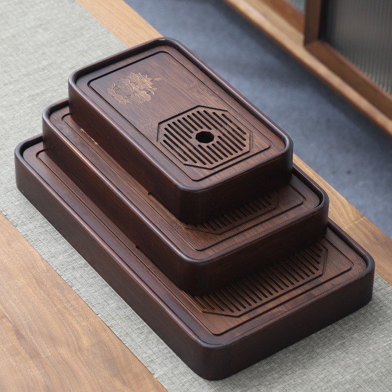 Wholesale tea tray, modern bamboo and wood storage box with water reservoir, tea station featuring built-in water storage for dry brewing and efficient drainage&mdash;seamless dropshipping available.