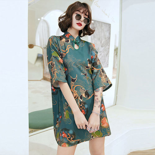 Women young girls retro chinese dresses printed qipao young daily show asian theme party cosplay dresses 