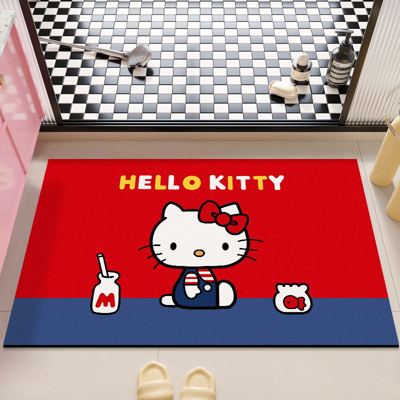 可爱HelloKitty硅藻泥吸水地垫家用卫生间洗漱台防滑易打理门垫|undefined