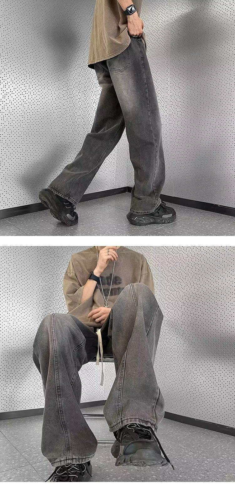 Men's Loose Straight Leg Jeans Style High Street Retro Washed Design Casual Wide Leg Pants Spring Autumn_mkmklike.com